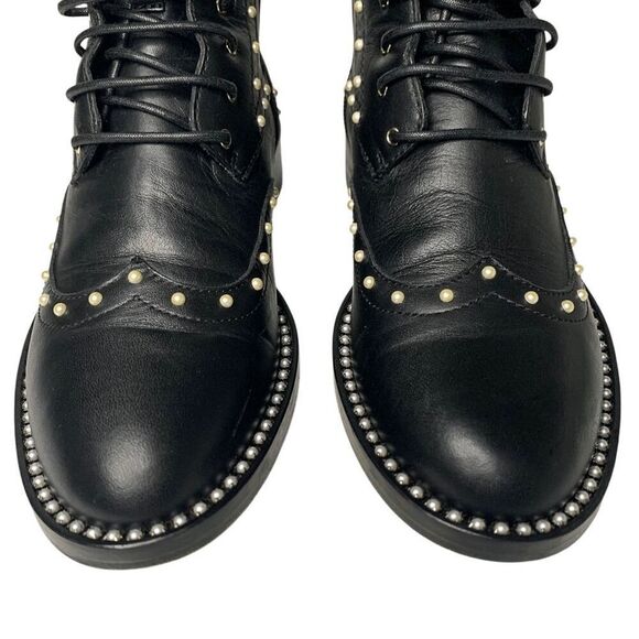 Jimmy Choo Hannah Faux Pearl-embellished Leather Motto Combat Ankle Boot EU 36.5 - Picture 4 of 10